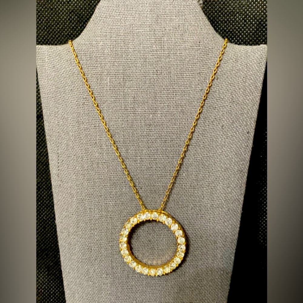 Vintage Infinity Rhinestone pendant on Gold tone Necklace